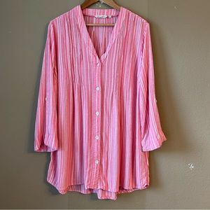 Soft Surroundings Amadine V Neck Tunic Top Striped Long Sleeves Siz…